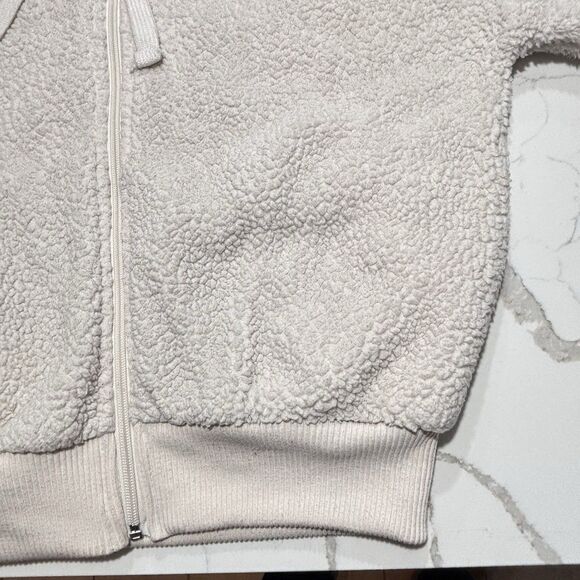Forever 21 Women's Large Cream White Sherpa Hooded Jacket Pockets Full Zip SZ S - Picture 6 of 16